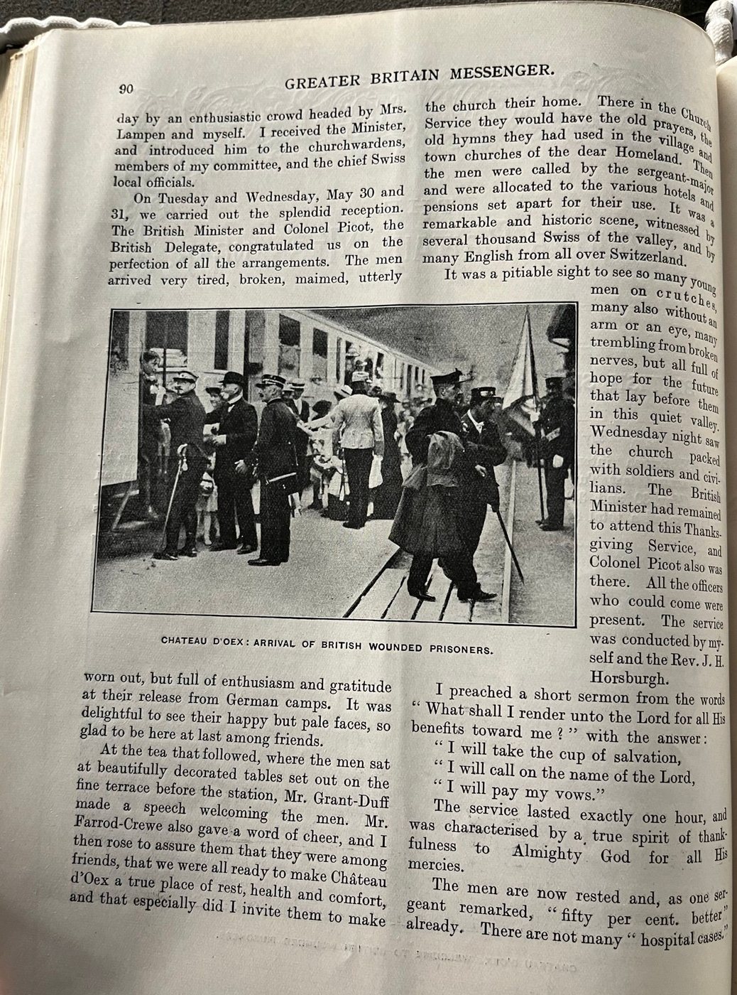 Facsimile of the original cutting: British Sick and Wounded in Switzerland, The Greater Britain Messenger, No. CCI, July 1916 — page 2 of 3