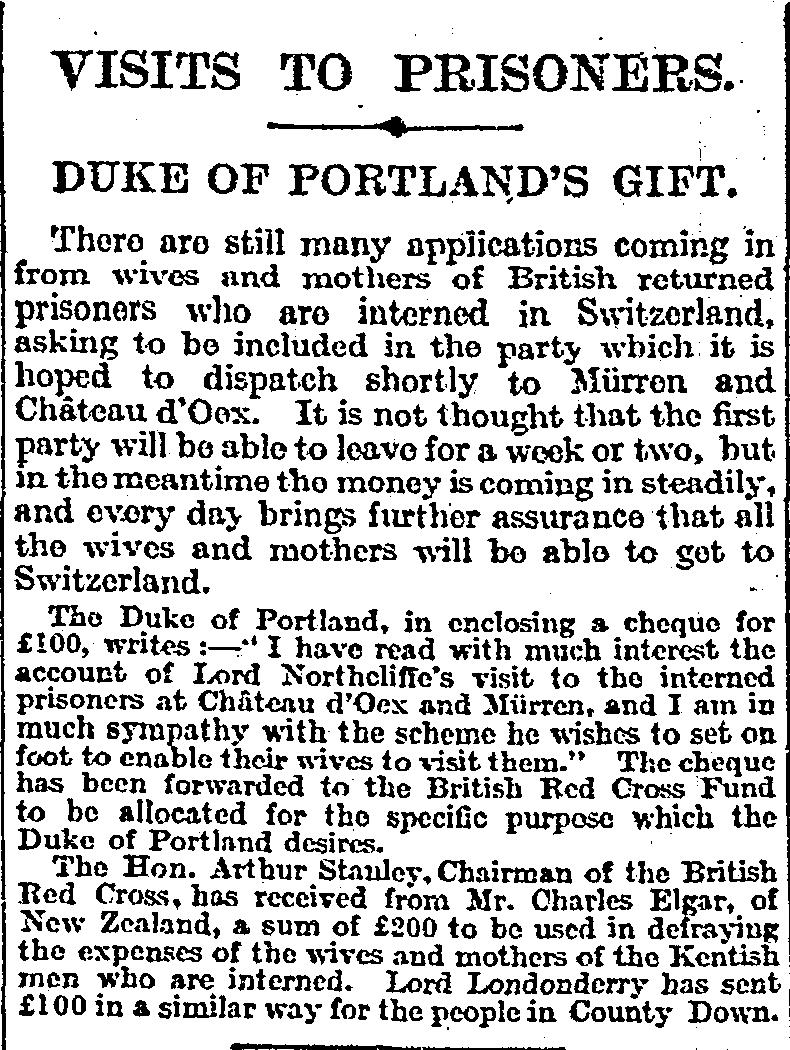 Facsimile of the original cutting: Visits to Prisoners, The Times, 6 September 1916