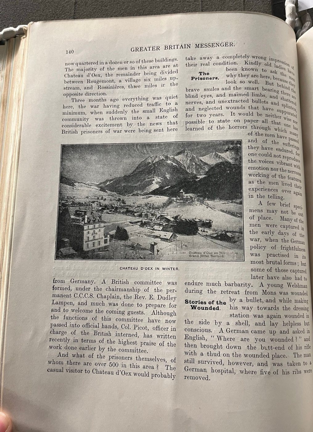 Facsimile of the original cutting: With the British Wounded in Switzerland, The Greater Britain Messenger — date not established (late 1916) — page 2 of 4