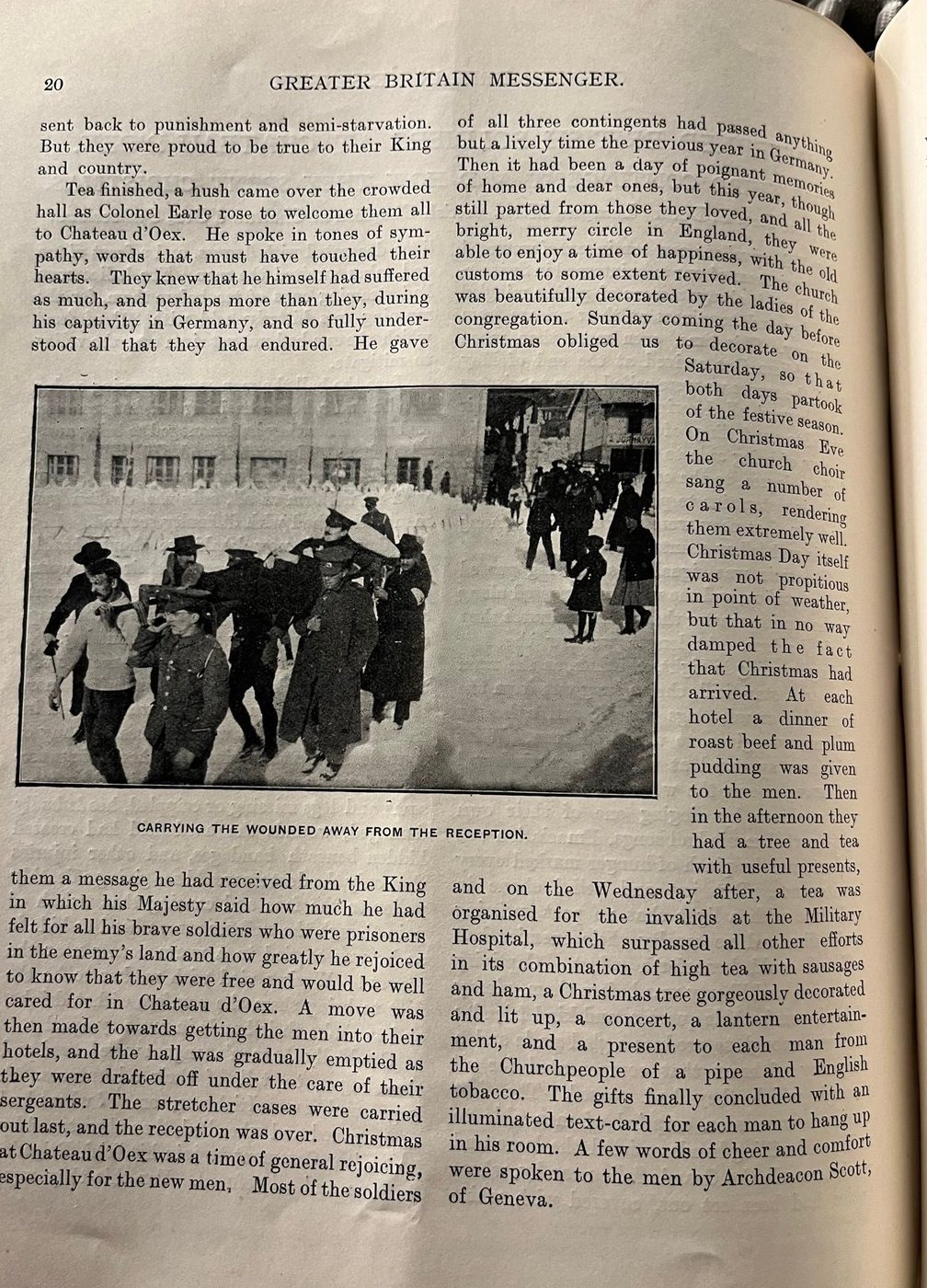 Facsimile of the original cutting: Interned British Soldiers at Chateau d'Oex. the Third Contingent and How They Spent Christmas, The Greater Britain Messenger — date not established — page 2 of 4