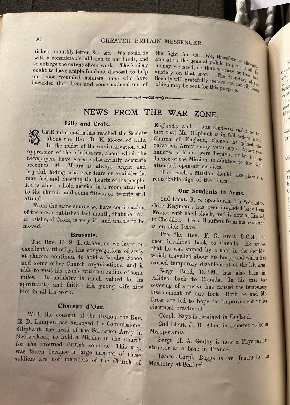 Facsimile of the original cutting: Interned British Soldiers at Chateau d'Oex. the Third Contingent and How They Spent Christmas, The Greater Britain Messenger — date not established — page 4 of 4