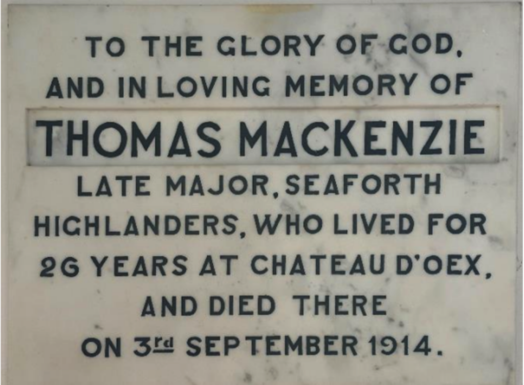 Memorial Plaque in St. Peter's Anglican Church to Colonel Thomas Mackenzie